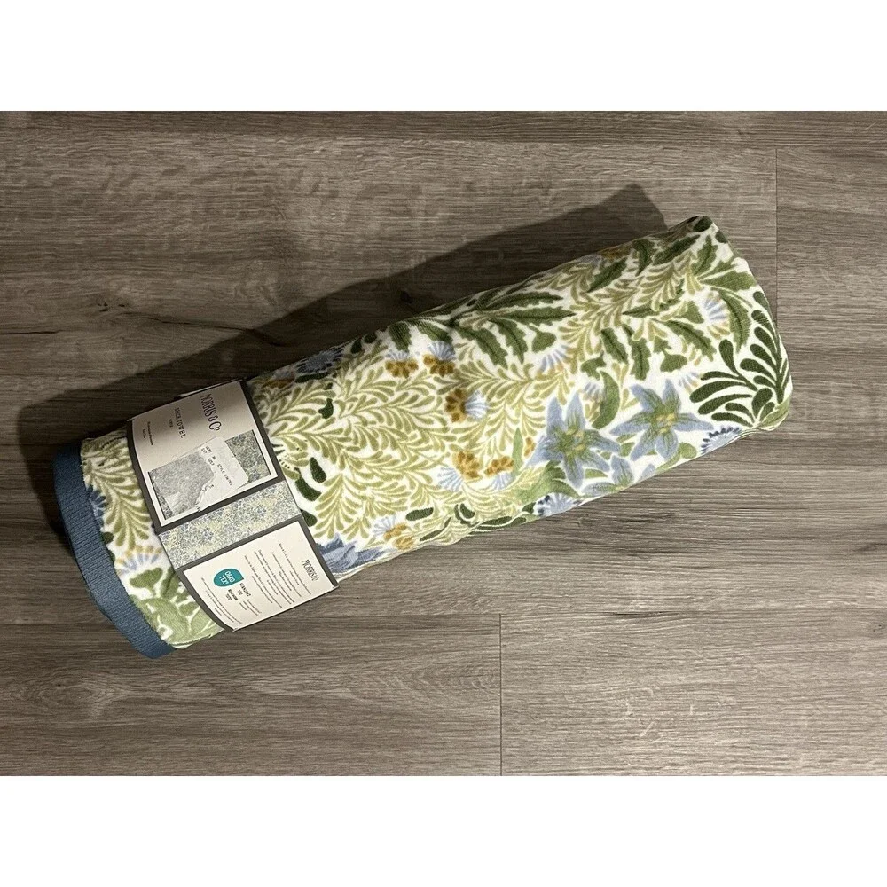 Morris & Co LUXURY BEACH POOL TOWEL OVERSIZED Botanical Green Blue Floral New